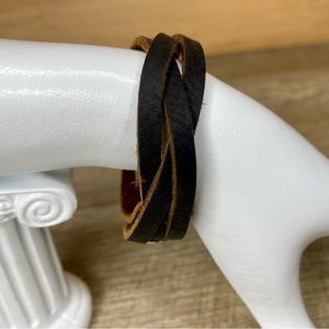 Dark Brown Leather Braided Bracelet Handmade jewelry oil-tanned Leather